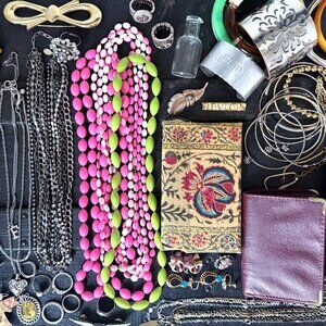 Junk Drawer Jewelry Lot – Assorted Vintage & Costume Pins Bracelets Necklaces